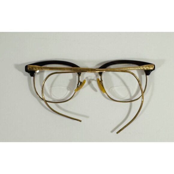 Shuron Vintage Mens Hornrim Glasses Gold Metal Frame Tortoise Trim Leather Case - Picture 6 of 16